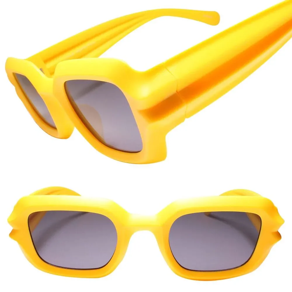 Double Ridge Temples Slim Standout Swag Hip Yellow Rectangle Sunglasses